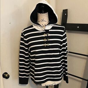 SOLD Lauren Ralph Lauren Black White Striped Hooded Top Nautical Coastal Preppy